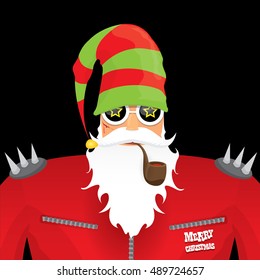 vector rock n roll santa claus with smoking pipe. Christmas hipster poster for party or greeting card. vector bad santa xmas poster background