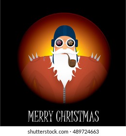 vector rock n roll santa claus with smoking pipe. Christmas hipster poster for party or greeting card. vector bad santa xmas poster background