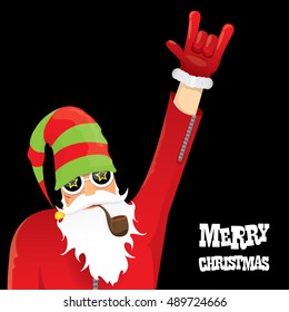 vector rock n roll santa claus with smoking pipe. Christmas hipster poster for party or greeting card. vector bad santa xmas poster background