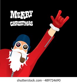 vector rock n roll santa claus with smoking pipe. Christmas hipster poster for party or greeting card. vector bad santa xmas poster background