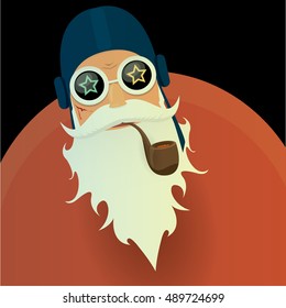 vector rock n roll santa claus with smoking pipe. Christmas hipster poster for party or greeting card. vector bad santa xmas poster background