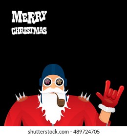 vector rock n roll santa claus with smoking pipe. Christmas hipster poster for party or greeting card. vector bad santa xmas poster background