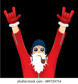 vector rock n roll santa claus with smoking pipe. Christmas hipster poster for party or greeting card. vector bad santa xmas poster background