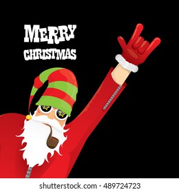 vector rock n roll santa claus with smoking pipe. Christmas hipster poster for party or greeting card. vector bad santa xmas poster background