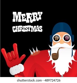 vector rock n roll santa claus with smoking pipe. Christmas hipster poster for party or greeting card. vector bad santa xmas poster background