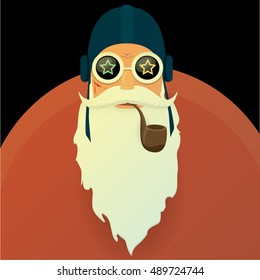 vector rock n roll santa claus with smoking pipe. Christmas hipster poster for party or greeting card. vector bad santa xmas poster background