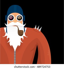 vector rock n roll santa claus with smoking pipe. Christmas hipster poster for party or greeting card. vector bad santa xmas poster background