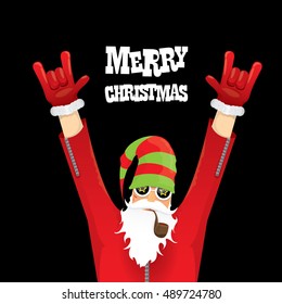 vector rock n roll santa claus with smoking pipe. Christmas hipster poster for party or greeting card. vector bad santa xmas poster background