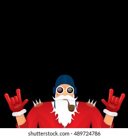 vector rock n roll santa claus with smoking pipe. Christmas hipster poster for party or greeting card. vector bad santa xmas poster background