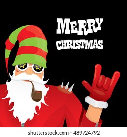 vector rock n roll santa claus with smoking pipe. Christmas hipster poster for party or greeting card. vector bad santa xmas poster background