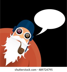 vector rock n roll santa claus with smoking pipe. Christmas hipster poster for party or greeting card. vector bad santa xmas poster background