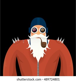 vector rock n roll santa claus with smoking pipe. Christmas hipster poster for party or greeting card. vector bad santa xmas poster background