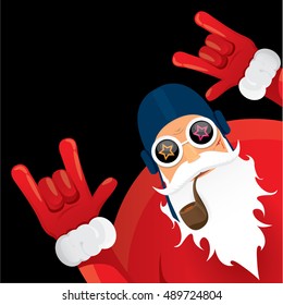 vector rock n roll santa claus with smoking pipe. Christmas hipster poster for party or greeting card. vector bad santa xmas poster background