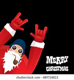 vector rock n roll santa claus with smoking pipe. Christmas hipster poster for party or greeting card. vector bad santa xmas poster background