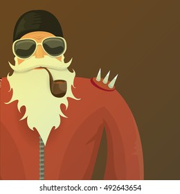 vector rock n roll santa claus with smoking pipe. Christmas hipster poster for party or greeting card. vector bad santa xmas poster background