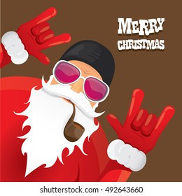 vector rock n roll santa claus with smoking pipe. Christmas hipster poster for party or greeting card. vector bad santa xmas poster background