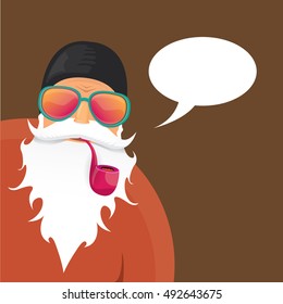 vector rock n roll santa claus with smoking pipe. Christmas hipster poster for party or greeting card. vector bad santa xmas poster background