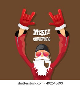 vector rock n roll santa claus with smoking pipe. Christmas hipster poster for party or greeting card. vector bad santa xmas poster background
