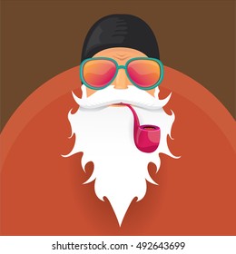 vector rock n roll santa claus with smoking pipe. Christmas hipster poster for party or greeting card. vector bad santa xmas poster background