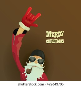 vector rock n roll santa claus with smoking pipe. Christmas hipster poster for party or greeting card. vector bad santa xmas poster background