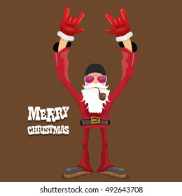 vector rock n roll santa claus with smoking pipe. Christmas hipster poster for party or greeting card. vector bad santa xmas poster background