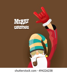 vector rock n roll santa claus with smoking pipe. Christmas hipster poster for party or greeting card. vector bad santa xmas poster background