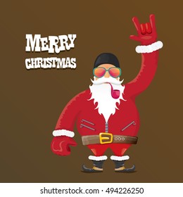 vector rock n roll santa claus with smoking pipe. Christmas hipster poster for party or greeting card. vector bad santa xmas poster background
