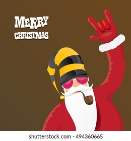 vector rock n roll santa claus with smoking pipe. Christmas hipster poster for party or greeting card. vector bad santa xmas poster background