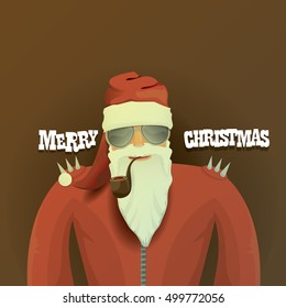 vector rock n roll santa claus with smoking pipe. Christmas hipster poster for party or greeting card. vector bad santa xmas poster background
