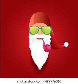 vector rock n roll santa claus with smoking pipe and funky beard. Christmas hipster poster background or merry christmas concept vector background.