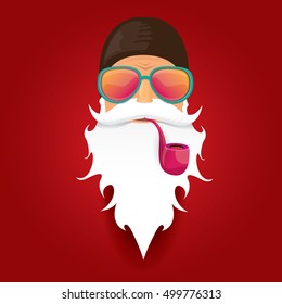 vector rock n roll santa claus with smoking pipe and funky beard. Christmas hipster poster background or merry christmas concept vector background.