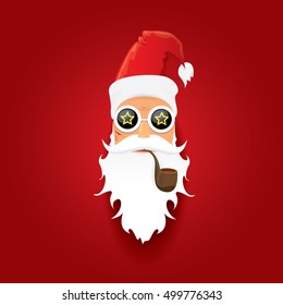 vector rock n roll santa claus with smoking pipe and funky beard. Christmas hipster poster background or merry christmas concept vector background.