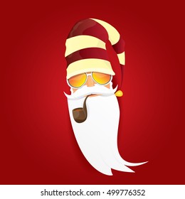 vector rock n roll santa claus with smoking pipe and funky beard. Christmas hipster poster background or merry christmas concept vector background.