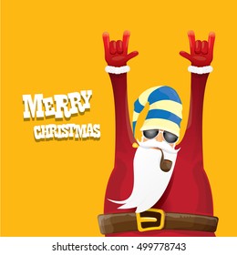 vector rock n roll santa claus with smoking pipe. Christmas hipster poster for party or greeting card. vector bad santa xmas poster background