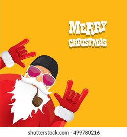 vector rock n roll santa claus with smoking pipe. Christmas hipster poster for party or greeting card. vector bad santa xmas poster background