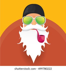 vector rock n roll santa claus with smoking pipe. Christmas hipster poster for party or greeting card. vector bad santa xmas poster background