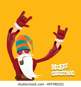 vector rock n roll santa claus with smoking pipe. Christmas hipster poster for party or greeting card. vector bad santa xmas poster background