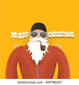 vector rock n roll santa claus with smoking pipe. Christmas hipster poster for party or greeting card. vector bad santa xmas poster background