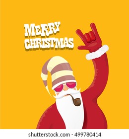 vector rock n roll santa claus with smoking pipe. Christmas hipster poster for party or greeting card. vector bad santa xmas poster background