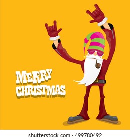 vector rock n roll santa claus with smoking pipe. Christmas hipster poster for party or greeting card. vector bad santa xmas poster background