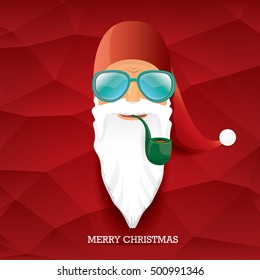 vector rock n roll santa claus with smoking pipe and funky beard. Christmas hipster poster background or merry christmas concept vector background.