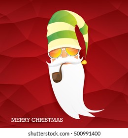 vector rock n roll santa claus with smoking pipe and funky beard. Christmas hipster poster background or merry christmas concept vector background.
