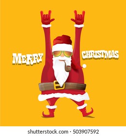 vector rock n roll santa claus with smoking pipe. Christmas hipster poster for party or greeting card. vector bad santa xmas poster background