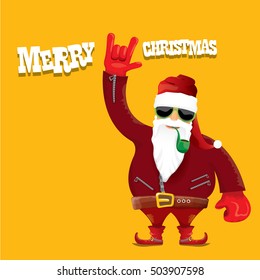 vector rock n roll santa claus with smoking pipe. Christmas hipster poster for party or greeting card. vector bad santa xmas poster background