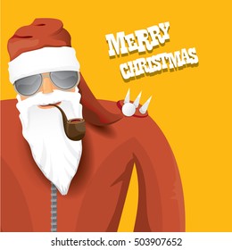 vector rock n roll santa claus with smoking pipe. Christmas hipster poster for party or greeting card. vector bad santa xmas poster background