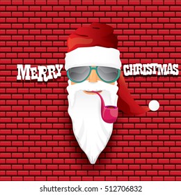 vector rock n roll santa claus with smoking pipe and funky beard. Christmas hipster poster background or merry christmas concept vector background.