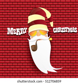 vector rock n roll santa claus with smoking pipe and funky beard. Christmas hipster poster background or merry christmas concept vector background.