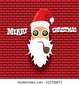 vector rock n roll santa claus with smoking pipe and funky beard. Christmas hipster poster background or merry christmas concept vector background.
