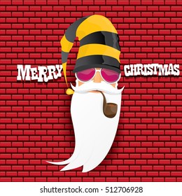 vector rock n roll santa claus with smoking pipe and funky beard. Christmas hipster poster background or merry christmas concept vector background.
