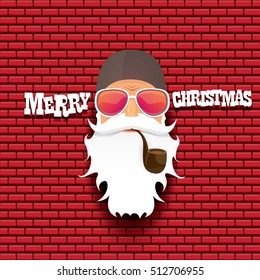 vector rock n roll santa claus with smoking pipe and funky beard. Christmas hipster poster background or merry christmas concept vector background.